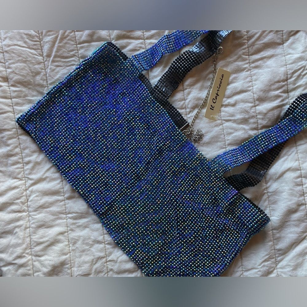 Rectangular Short Top With Crystals And Blue Stra… - image 1